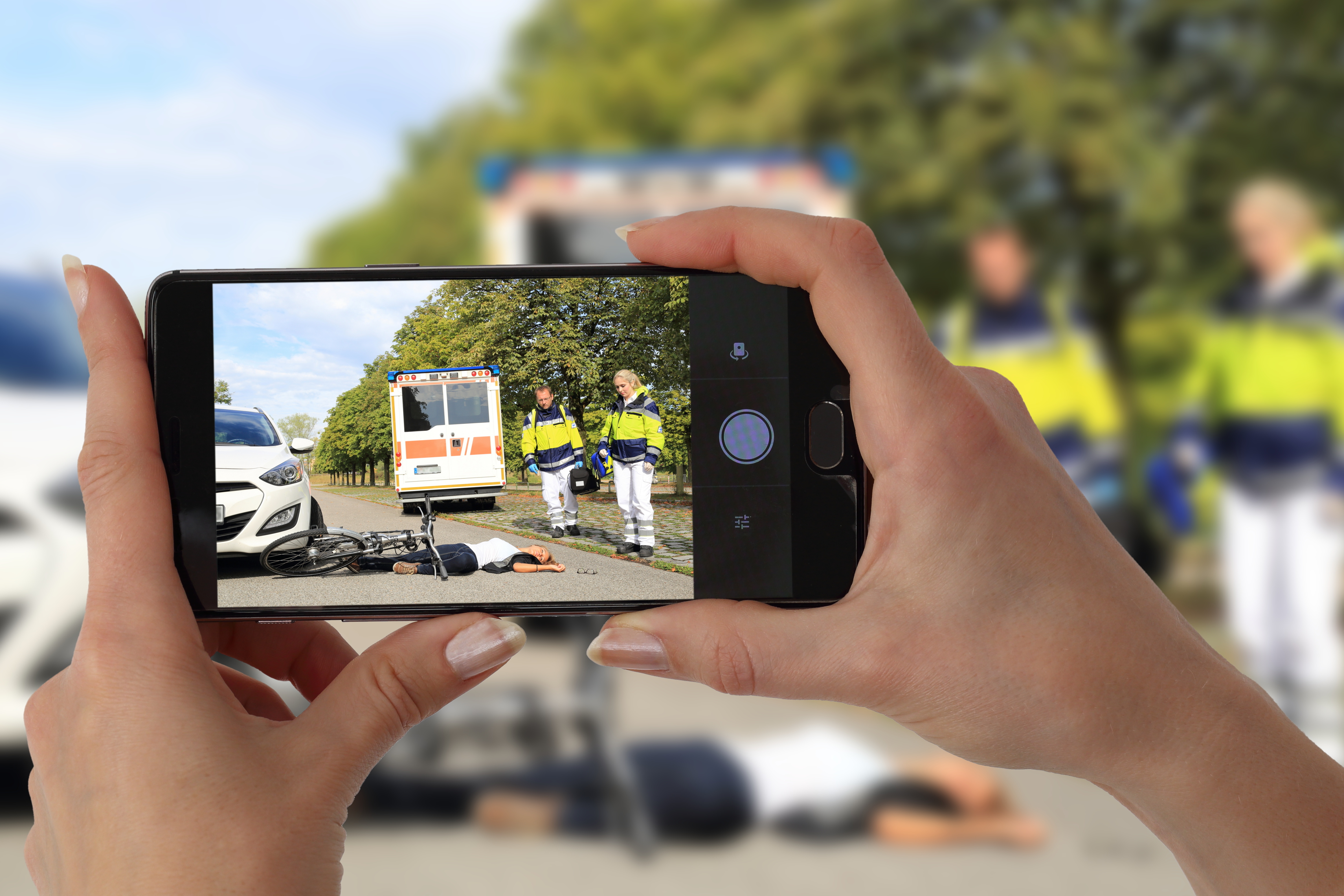 Smartphone zeigt Bild eines Unfalls
