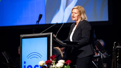 Federal Minister of the Interior Nancy Faeser at the lectern