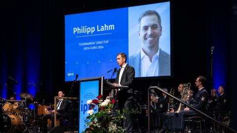 Philipp Lahm at the lectern